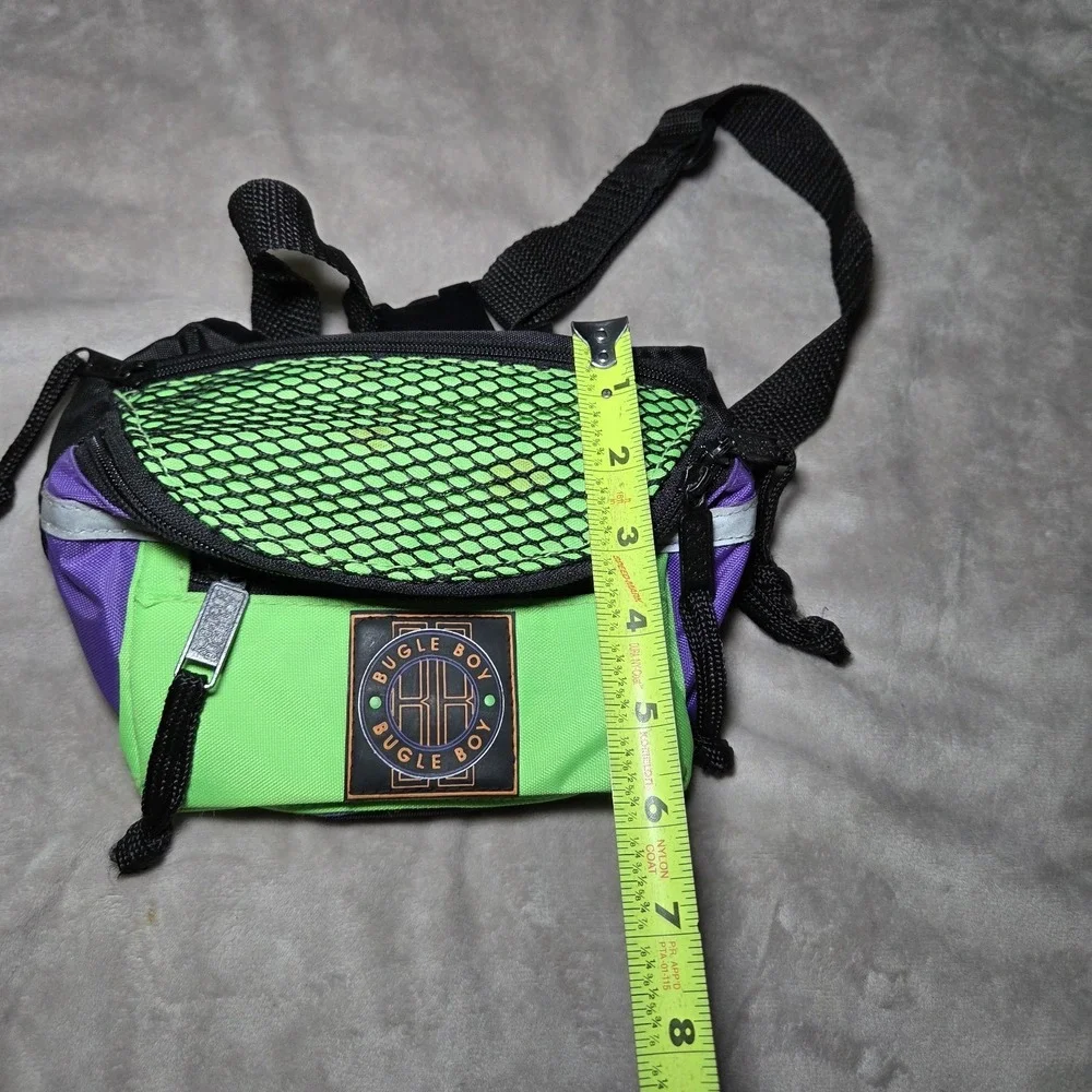 Vintage Bugle Boy Neon Colorblock Fanny Pack Waist Bag Green Purple Mesh 90s